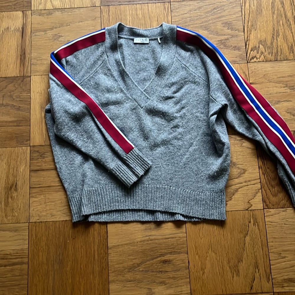 Sandro Briona Stripe V Neck Sweater